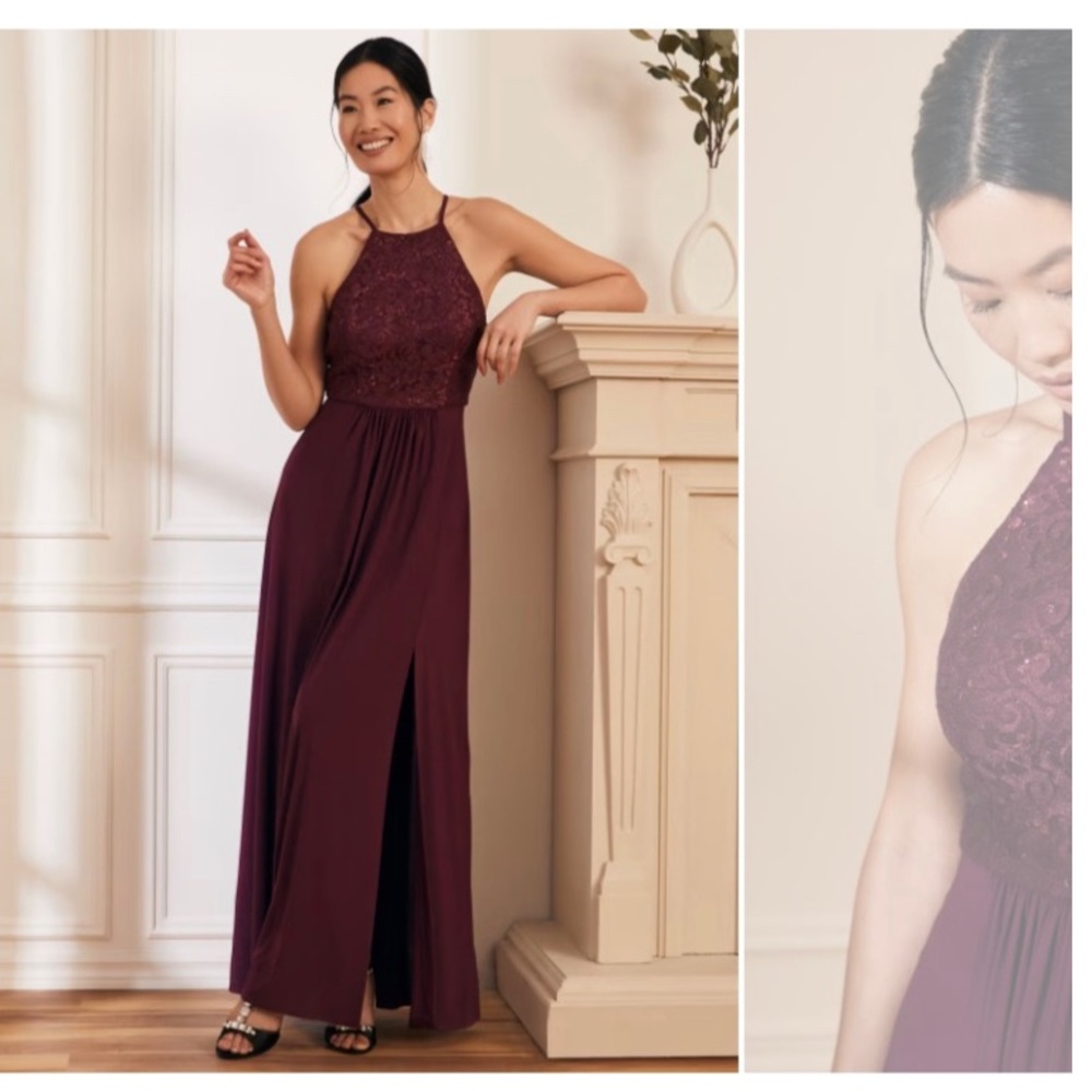 Used once , size 18 burgundy formal dress with sequins